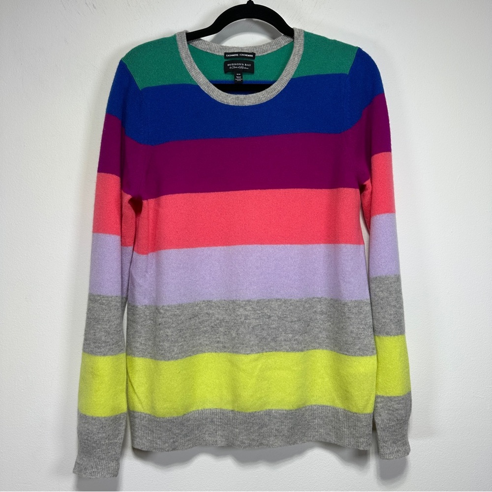 HUDSON'S BAY Multicolor Striped Cashmere Crewneck Sweater Rainbow Stripe Size M